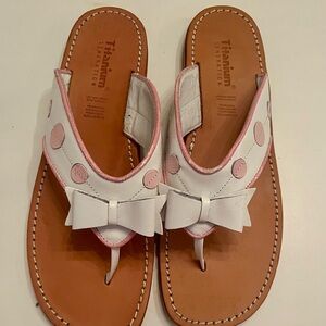 Titanium  Leather White and Pink Bow Sandals
Like New